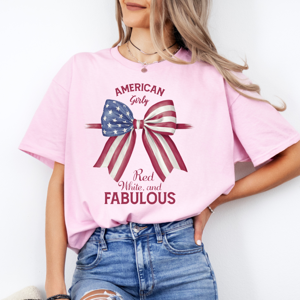 American Girly Red White And Fabulous 4th of July Tee